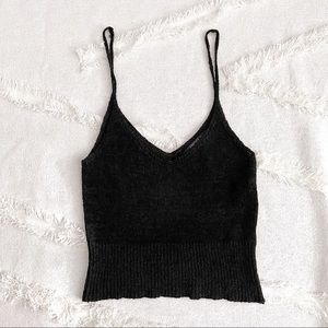 Black knit tank top with spaghetti straps